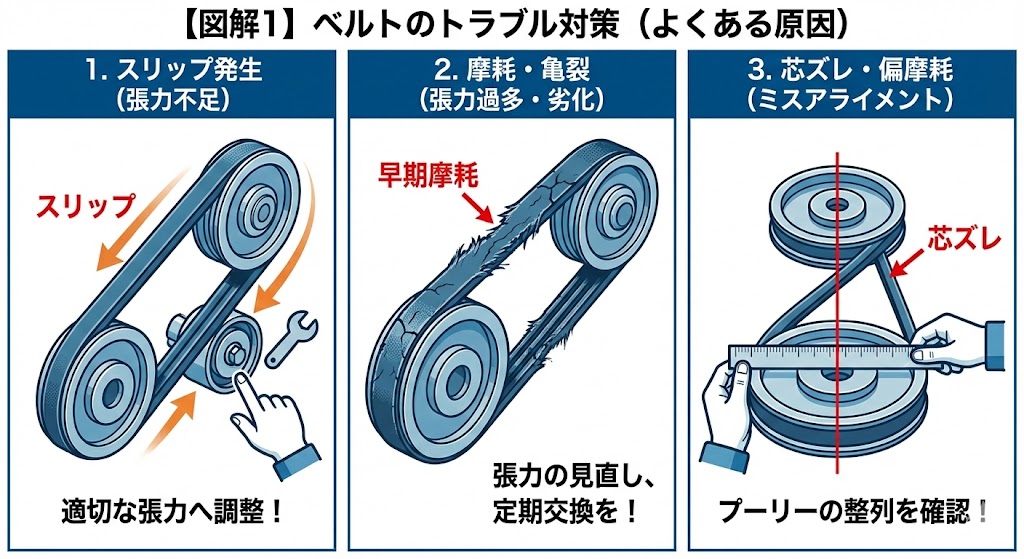 ベルトのトラブル対策（よくある3つの原因）
