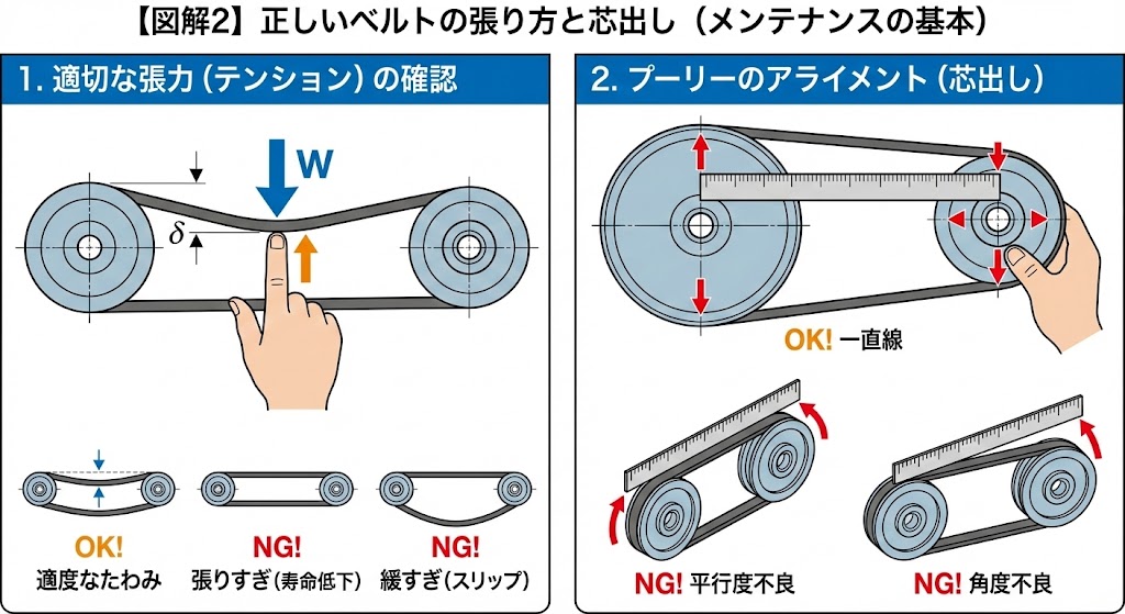 正しいベルトの張り方と芯出し