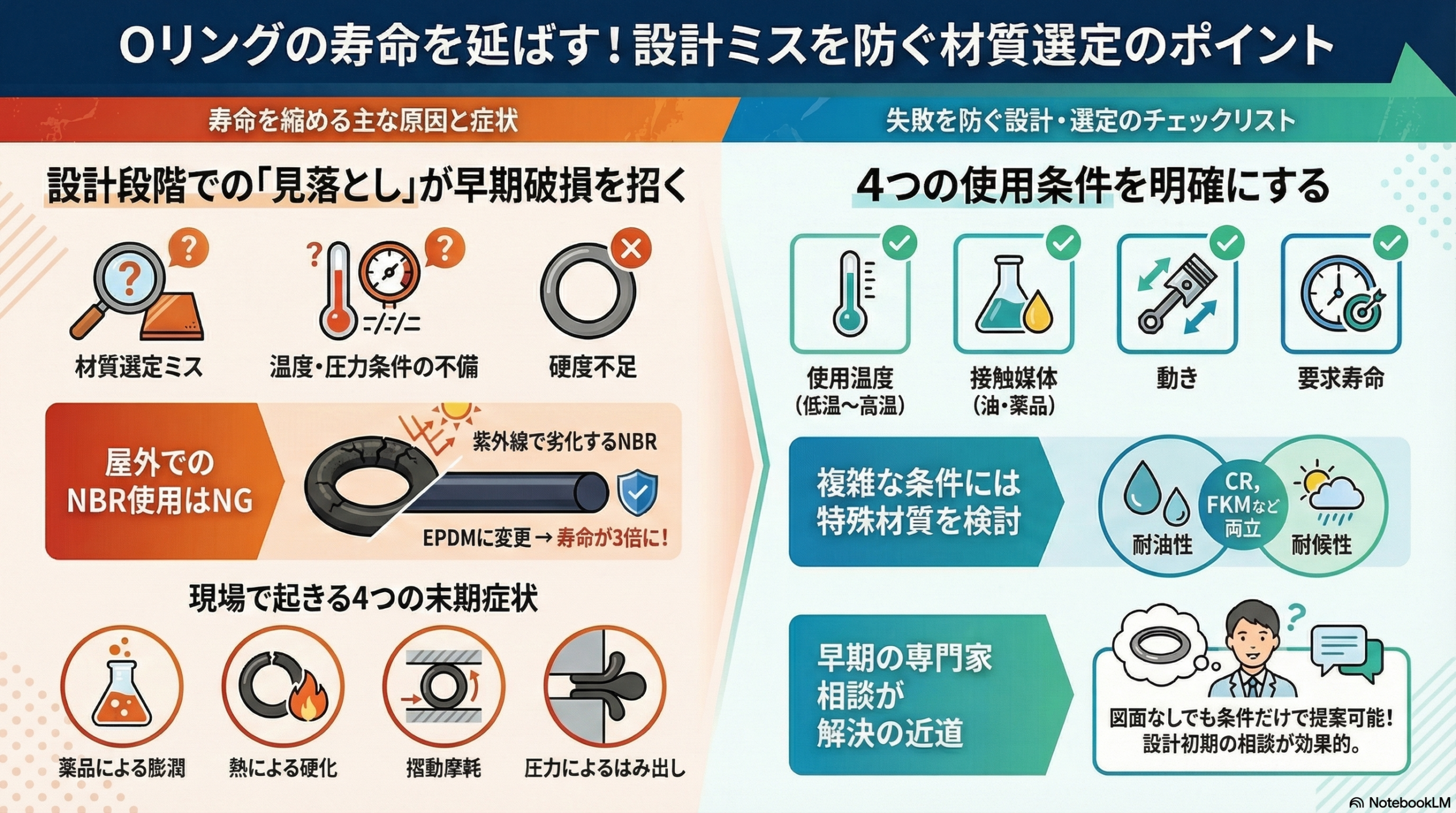 Oリング寿命が短い原因の説明図