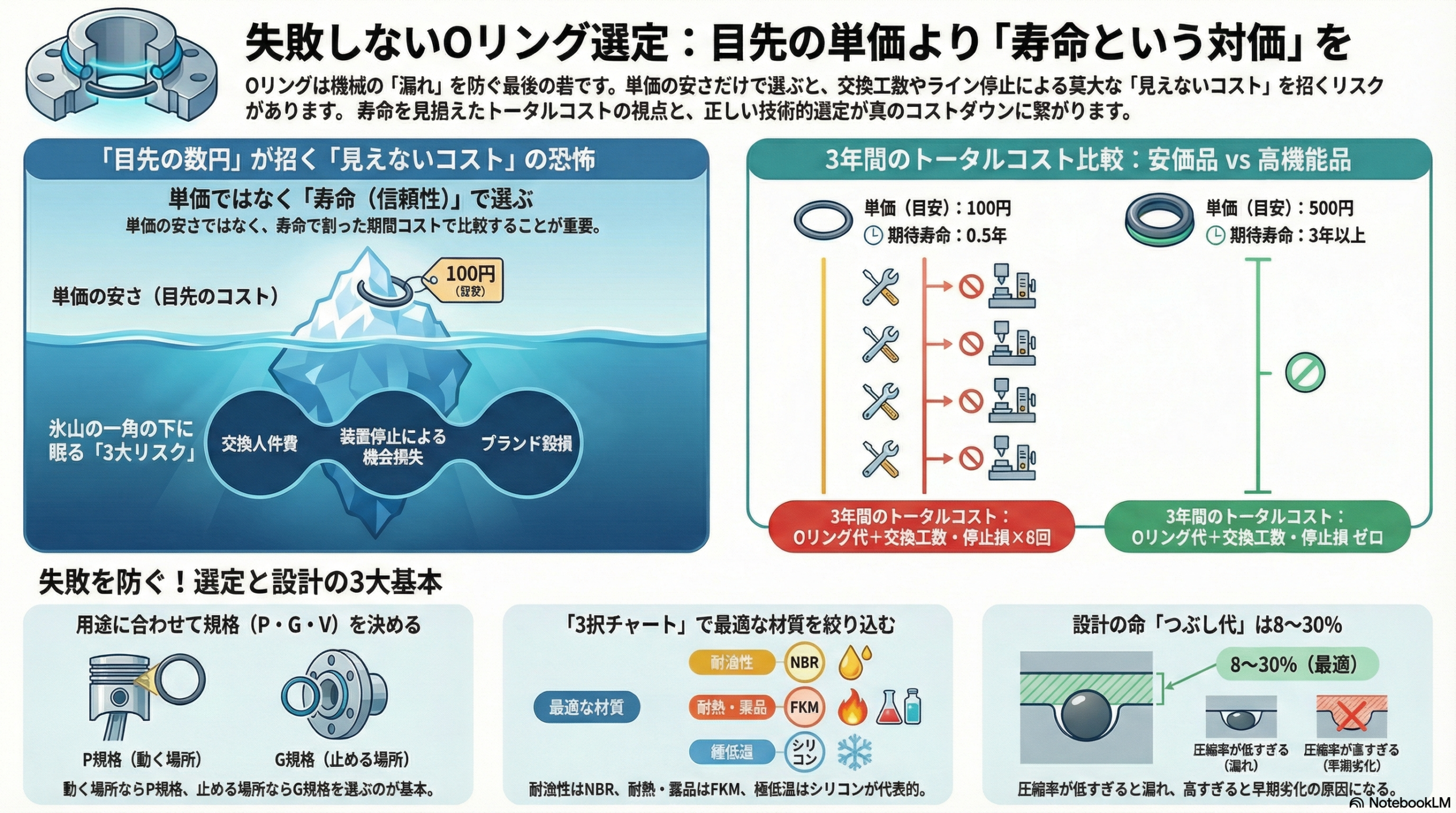 Oリング選定ガイド｜寿命とコスト比較・材質選びと圧縮率設計で失敗を防ぐ方法