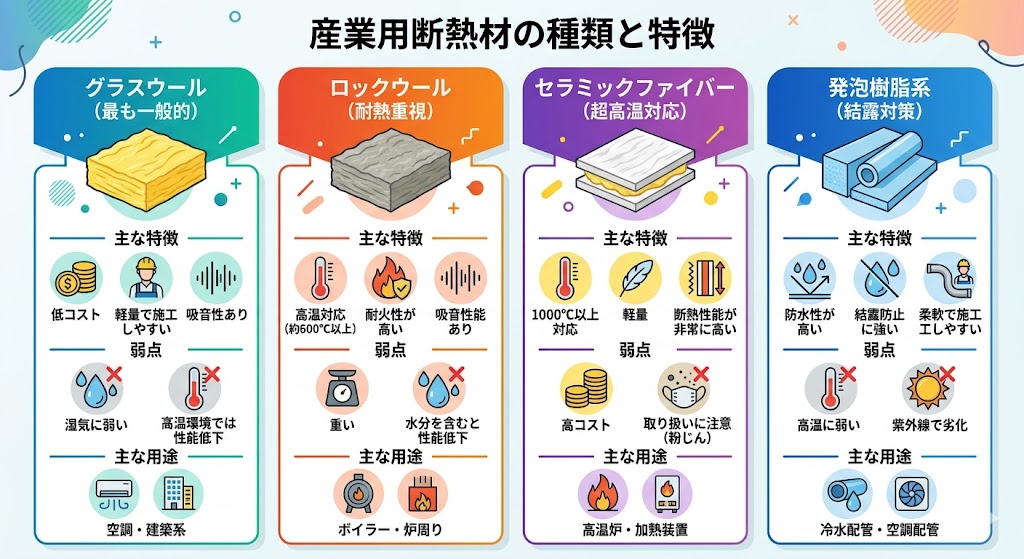 断熱材の種類と特徴一覧|グラスウール・ロックウール・セラミックファイバー・発泡樹脂の違い比較
